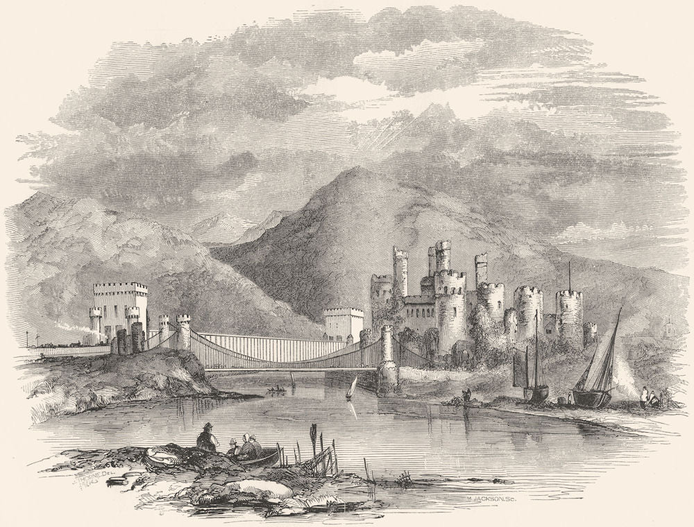 WALES. North Wales. Conwy Castle 1850 old antique vintage print picture